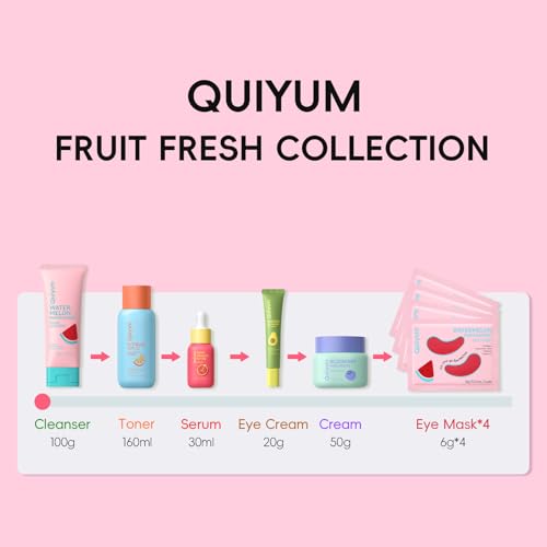 QUIYUM Early Anti-Aging Skincare Set, for Light Mature Skin, 6-Piece | Natural Fruit Kit with Peptide, Vitamin C & Ceramide - Reduces Fine Lines & Dull Skin, Gifts for Young Women - size: 12 Count (Pack of 1)