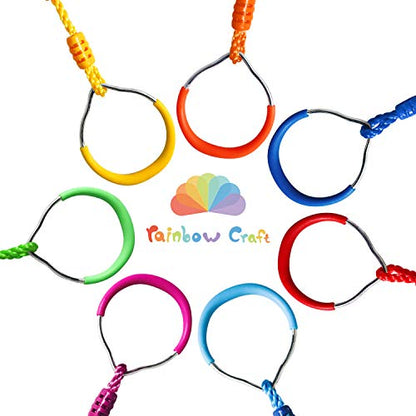 Rainbow Craft 7-Pack Colorful Ninja Rings - Gymnastic Ring, Swing Bar Ring, Monkey Rings for Backyard Ninja Warrior Obstacle Slackline Kits - color: 7 Pack Ninja Acc