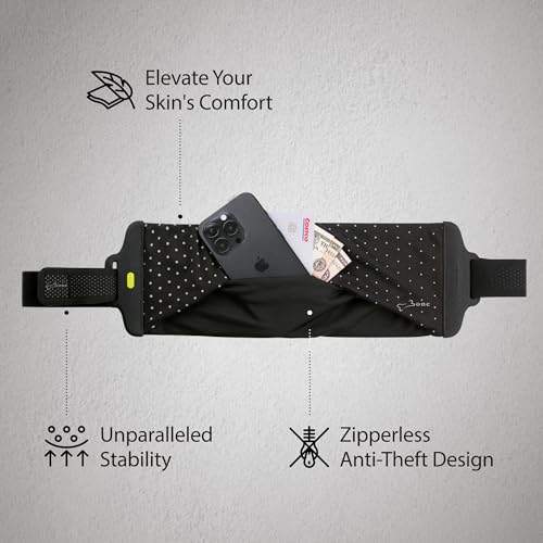 BONE Run Tie Belt, Washable Running Belt with Large Capacity Storage, Scratch-Free & Skin-Friendly Waist Pack with Zipperless Design, Sport Fanny Pack for Hiking & Climbing (Size S)
