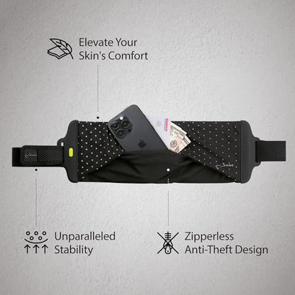 BONE Run Tie Belt, Washable Running Belt with Large Capacity Storage, Scratch-Free & Skin-Friendly Waist Pack with Zipperless Design, Sport Fanny Pack for Hiking & Climbing (Size S)
