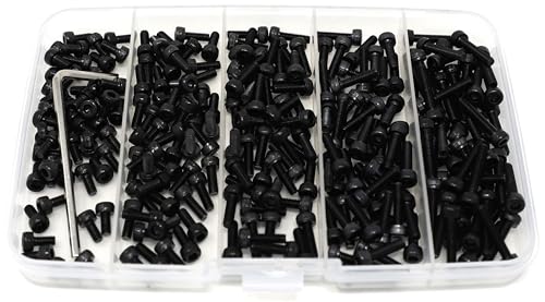 iexcell 250 Pcs M3 x 6/8/10/12/16 Alloy Steel 12.9 Grade Hex Socket Head Cap Screws Bolts Assortment Kit, Black Oxide Finish - size: M3 x 6/8/10/12/16mm