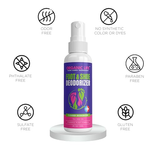Organic Life Shoe Spray Deodorizer, Eliminator Spray for Foot and Shoe, Tea Tree & Witch Hazel Foot Spray and Shoe Freshener, Shoe Protector Spray, Odour Remover for Shoes