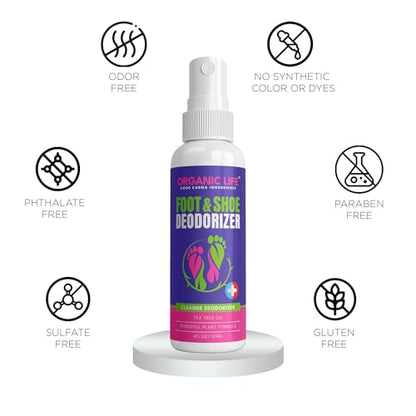 Organic Life Shoe Spray Deodorizer, Eliminator Spray for Foot and Shoe, Tea Tree & Witch Hazel Foot Spray and Shoe Freshener, Shoe Protector Spray, Odour Remover for Shoes