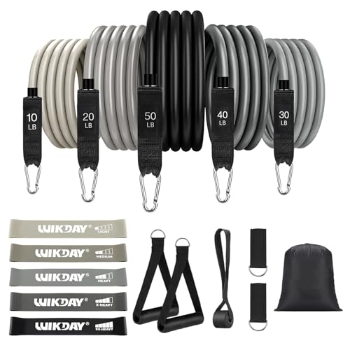 WIKDAY Exercise Resistance Bands with Handles for Working Out Workout Bands Set with Door Anchor for Physical Therapy, Yoga, Pilates - color: Gray, size: Light (10-150lb & 5-40lb)