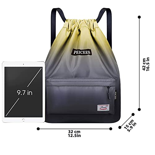 Peicees Waterproof Drawstring Sport Bag Lightweight Sackpack Backpack for Men and Women | Waterproof - color: Y_black Yellow