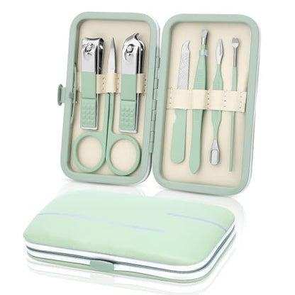 Manicure Set-Stainless Steel Nail Care Set-Professional 7 in 1 Ingrown Toenail Clipper Grooming Tool-Pedicure Kit & Toe Nail Cutter-Thick Nail Scissors Toiletries with Cuticle Trimmer (Green) - color: Green