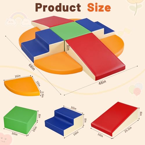 TODIBY 9-Piece Climbing Foam Blocks: Soft PU Leather - Baby Climb and Crawl Activity Blocks - Kids Play Gym Equipment Indoor for Development - style: Classic