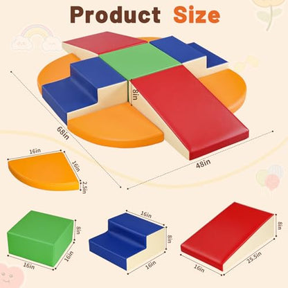 TODIBY 9-Piece Climbing Foam Blocks: Soft PU Leather - Baby Climb and Crawl Activity Blocks - Kids Play Gym Equipment Indoor for Development - style: Classic