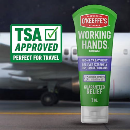 O'Keeffe's Working Hands Night Treatment Hand Cream for Extreme Dryness - 3 oz Tube (2 Pack) - Repairing Skincare for Cracked, Dry Hands - size: 3 Ounce (Pack of 2), style: 2 Pack
