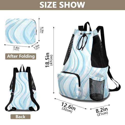 Drawstring Climbing Gym Bag With Pockets Drawstring Gym Bags with Wet Dry Compartments Abstract Blue Water Wave
