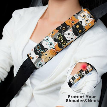 Universal Fit Cute Cats Animals Pet Cat Lovers Kawaii Seat Belt Shoulder Pad for Adult Use, Most Cars, 1 Pair Harness Pads Strap Anti-Slip Pad - color: Pattern 1106