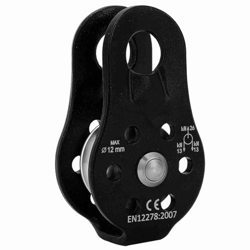 Climbing Pulley 26KN, Aluminum Single Rope Micro Block, Black | Rescue Hauling Device for Rappelling Arborist Rigging & Mountaineering, Bearing Rotation, Hitch Hole Fixed Outdoor Gear - color: Black