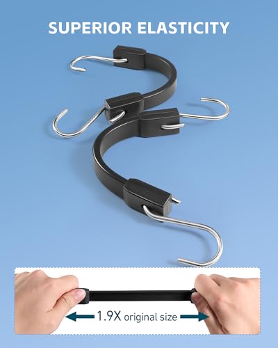 Lucky Straps 24 Inch Rubber Bungee Cords with S Hooks, 10 Pack, Black | 100% Rubber Tarp Straps with 1.9X Max Stretch, Weatherproof for Cargo, Vans, Trucks, Motorcycles and Outdoor Use - size: 24'', style: 100% Rubber