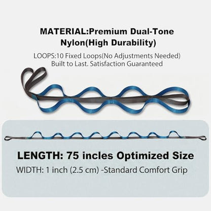 Acozycoo Stretching Strap with Loops,Non-Elastic Yoga Strap for Physical Therapy,Knee Replacement Recovery & Plantar Fasciitis,Leg Stretcher Band for Flexibility & Hamstring Rehab - color: Blue