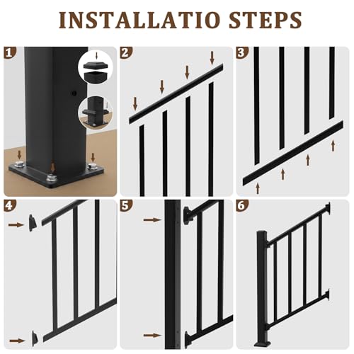 Aluminum Deck Railing Kit, Modular 36 in H. x 2 Ft W Stair Railing Kit for Outdoor Steps,Heavy Duty Balustrade System for Deck, Porch, Patio & Balcony(1 Post, 1 Panel) - size: 2 Feet-Stair
