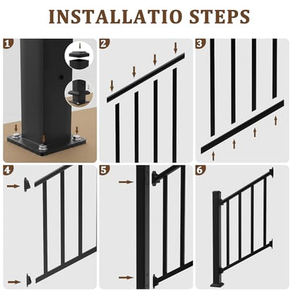 Aluminum Deck Railing Kit, Modular 36 in H. x 2 Ft W Stair Railing Kit for Outdoor Steps,Heavy Duty Balustrade System for Deck, Porch, Patio & Balcony(1 Post, 1 Panel) - size: 2 Feet-Stair