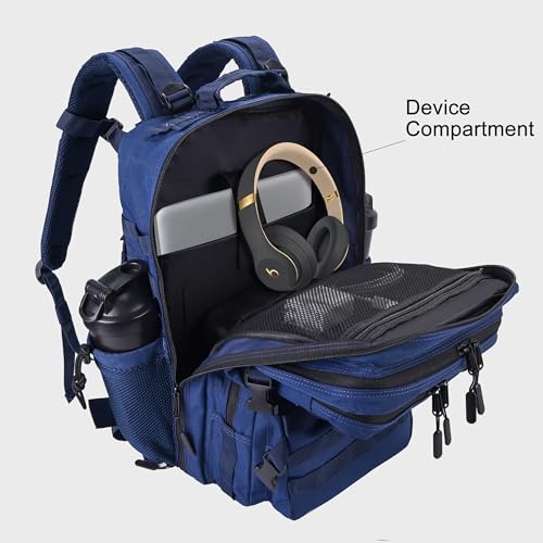 LHI Military Tactical Backpack for Men and Women 45L Army 3 Days Assault Pack Bag Large Rucksack with Shoe Compartment - color: 1.4 Blue