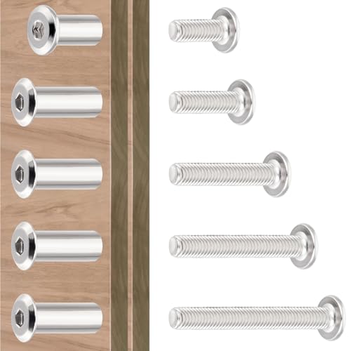 100 Set M6x15/20/30/40/50mm Mixed Sizes Furniture Bolts Metric Hex Screw Bit Set Metal Deck Screws for Furniture Screw Socket Cover Wood Socket Cap Bolt Kit - size: M6x15/20/30/40/50mm