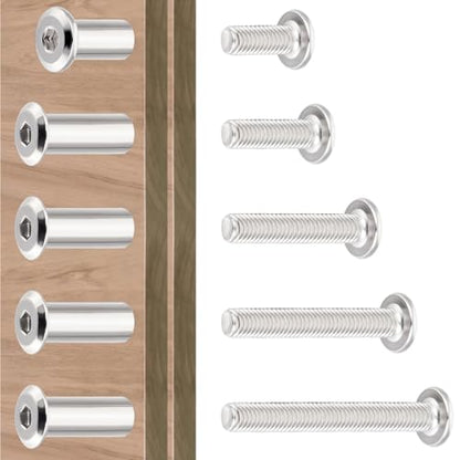 100 Set M6x15/20/30/40/50mm Mixed Sizes Furniture Bolts Metric Hex Screw Bit Set Metal Deck Screws for Furniture Screw Socket Cover Wood Socket Cap Bolt Kit - size: M6x15/20/30/40/50mm