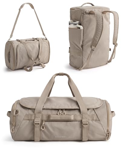 BAGSMART 4-IN-1 Duffle Bag for Travel, 40L Travel Bag Gym Duffle, TSA Carry on Backpack with Shoes Compartment & Wet Pocket, Water-resistant Workout Duffel, Camel - color: Brown