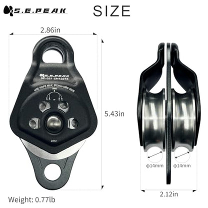 30kN Upgraded Rescue Double Pulley Sheave with Swing Plate,CE High Strength Pulley for Backyard Zipline, Climbing, Rock Rescue Lifting, Hauling, Fit Rope up to 13 mm/Holds Up to 6750lbs,Black - color: Black