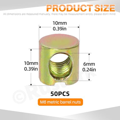 50Pcs M6x10mm Yellow Zinc Barrel Nuts Assortment Kit Metric Cross Dowels Slotted Nut Furniture Nuts Cross Dowel Hammer Nut for Wood Furniture Beds Crib Chairs - style: yellow zinc 6x10MM barrel nuts