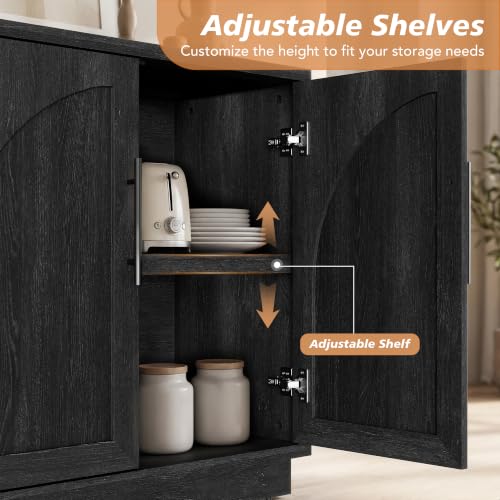 Fatmok 3-Piece Accent Furniture Set, 2 Arched Sideboard Cabinets with Adjustable Shelves and 1 Wide 3-Drawer Side Table, Modern Display Unit for Living Room, Dining Room, Black Grey - color: Cec-black Grey