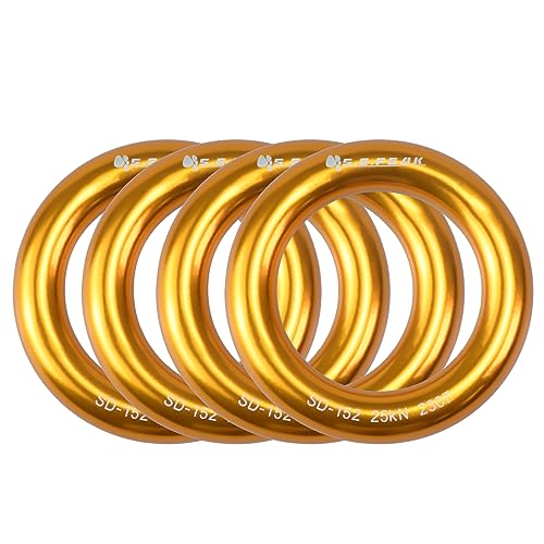 25kN Aluminum Rappel Ring, Perfect Tension O-Ring, Connection Ring for Rock Climbing, Arborist, Gold/Blue - color: big gold-4 pack