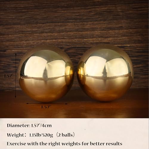 Copper Baoding Balls Set, 1.57 Inches Chinese Health Balls, Metal Stress Relief Hand Massage Balls No Chime for Hand Exercise, Hands Therapy - size: 1.5"