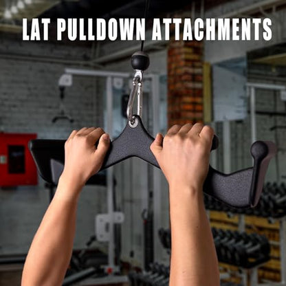 BLUSLM Lat Pull Down Bar T bar Row Attachment, V Bar Tricep Lat Pulldown Attachments, Back Strength Training Bar for Home Gym Exercise Cable Machine Attachments - color: Black 13