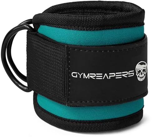 Gymreapers Ankle Straps For Cable Machine Kickbacks, Glute Workouts, Lower Body Exercises - Adjustable Leg Straps with Neoprene Padding - color: Cyan, size: Single
