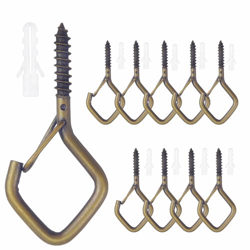 10 PCS Eye Screw Hooks for Hanging Heavy Duty with Safety Buckle.Metal Ceiling Hooks for Hanging Plants,Cup,Wind Chime,Bird Feeders,String Lights at Indoor&Outdoor,2.36 Inches Black - color: Bronze, size: 10 Pieces