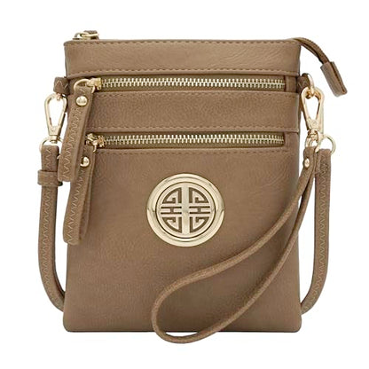 Solene Small Multi Zipper Pockets Crossbody Bag with Detachable Wristlet - color: Stone