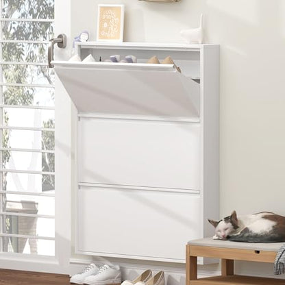 GREATMEET Shoe Rack,3 - color: Matt White, size: 3 Flip Drawers