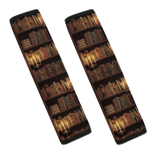 2 Piece Universal Soft and Comfortable Seat Belt Shoulder Pad for Kids, Most Cars, Vintage Library Bookshelf Book Reading Seat Belt Covers Cushion, Neck and Shoulder Support - color: Pattern 555