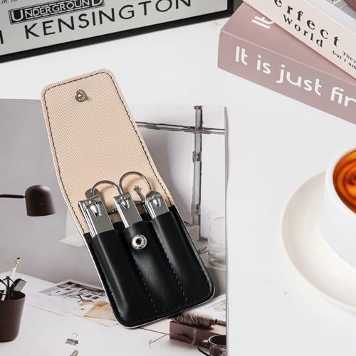 6 PCS Premium Stainless Steel Nail Clippers Set, Professional Manicure Pedicure Kit with Snap Fastener PU Leather Case, Travel Grooming Kit, Ideal Gift for Men and Women(D-Black) - color: D-black