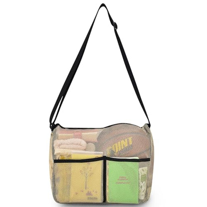 Mildbeer Gym Tote Bag, Mesh Bag Crossbody Satchel 12x6x12 for Gym Beach Ball Games Training Camping Hiking Clothes Storage - color: Khaki