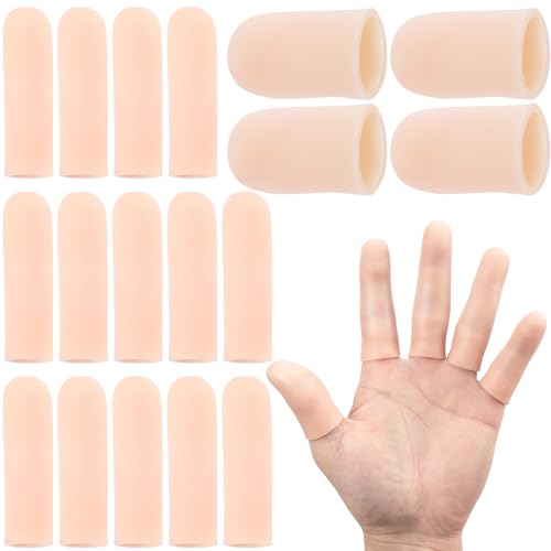 Joez Wonderful 20pcs Gel Finger Support Protector Gloves, 2 Sizes - color: [16 Long+4 Short] Beige