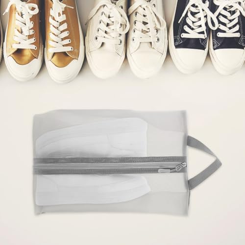 2pcs Large Gray Mesh Shoe Bags with Handle Portable Travel Shoe Storage Organizer for Women’s Boot Storage Dustproof and Ventilated Pouches for Outdoor Gym Business Trips