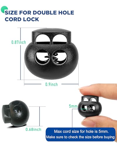 12pcs Cord Lock, Double Hole Round Ball Plastic Spring Cord Locks, End Stopper Fastener Slider Toggles Clip for Drawstrings Lanyard Paracord (12)