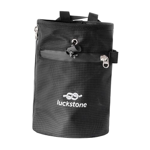 Chalk Bag for Rock Climbing with Storage Compartment and Adjustable Waist Strap for Fitness, Black