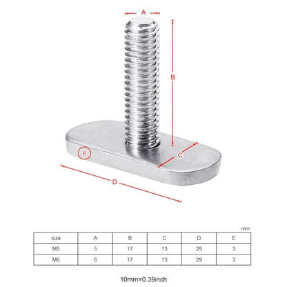 T Groove Clamping Bolts, Sliding T-Nut Threads Kayak Rail/Track M5/M6 Screws &Nuts Slot Bolt，Replacement Stainless Steel Gear Mounting Bolt Easy to Install Hammer Head - size: M6