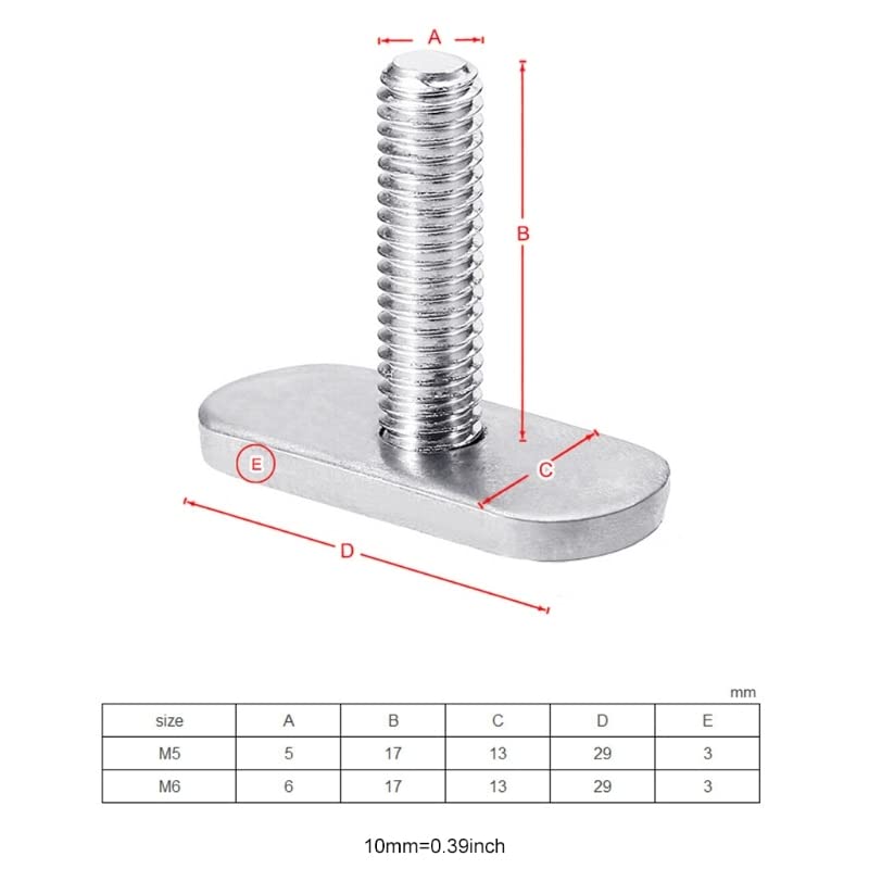 T Groove Clamping Bolts, Sliding T-Nut Threads Kayak Rail/Track M5/M6 Screws &Nuts Slot Bolt，Replacement Stainless Steel Gear Mounting Bolt Easy to Install Hammer Head - size: M5