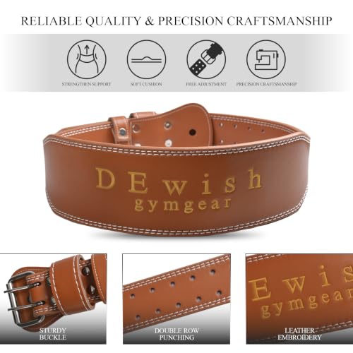 Leather Weightlifting Belt, 10 Adjustable Holes, 4”Width, Double Prong Power Belt for Gym Bodybuilding, weightlifting, powerlifting, squats and deadlifts - color: 4-Inch Brown, size: 28"-32"