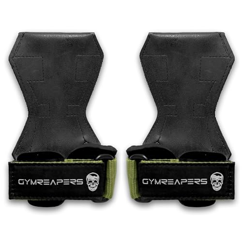 Gymreapers Weight Lifting Grips (Pair) for Heavy Powerlifting, Deadlifts, Rows, Pull Ups, with Neoprene Padded Wrist Wraps Support and Strong Rubber Gloves or Straps for Bodybuilding - color: Ranger Green, size: Small