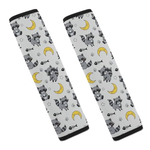 2 Piece Raccoon Animal Print Seat Belt Shoulder Pad Universal Soft and Comfortable Automotive Seat Belt Protector for Elderly Support, Most Cars, Comfortable Driving - color: Pattern 92