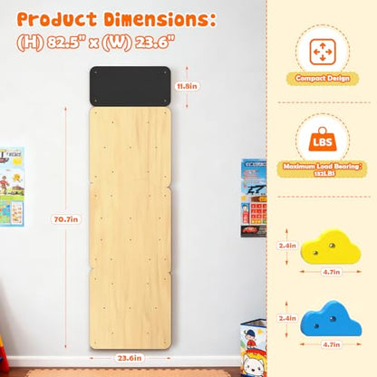Wooden Climbing Wall for Kids, Indoor Climbing Wall Panels with 12 Rock Holds, Montessori Climbing Toy for Playroom & Home Gym, Aged 3+