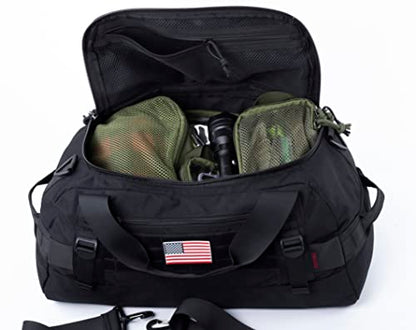 Tactical Duffle Bag MOLLE Gear Bag Carry on Travel Weekend Duffel Bag. Ideal for Hunting, Shooting Range, Law Enforcement, Camping, Travel and Viechle. 35L - color: Black