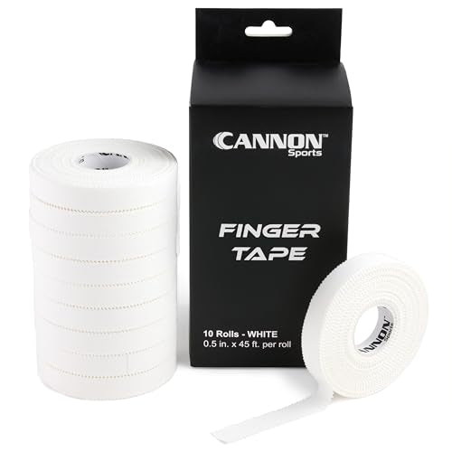 Cannon Sports 10 Pack Athletic Finger Tape - 0.5 Inch x 45 Feet Each Roll - Extra Strong Adhesive for Rock Climbing, Jiu-Jitsu, Wrestling, Martial Arts, Weight Training, Volleyball (White, 10 Pack) - color: White