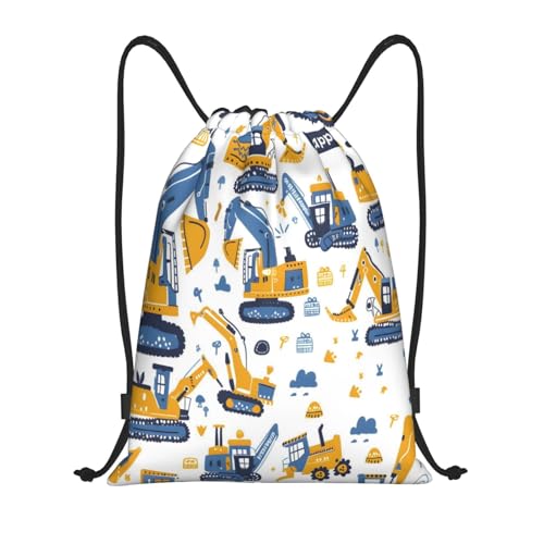 Drawstring Sports Backpacks - Lightweight Swim Gym Bags for Women Men String Sackpack for Beach Travel Yoga(Medium, Trucks Excavator) - color: Trucks Excavator, size: Medium